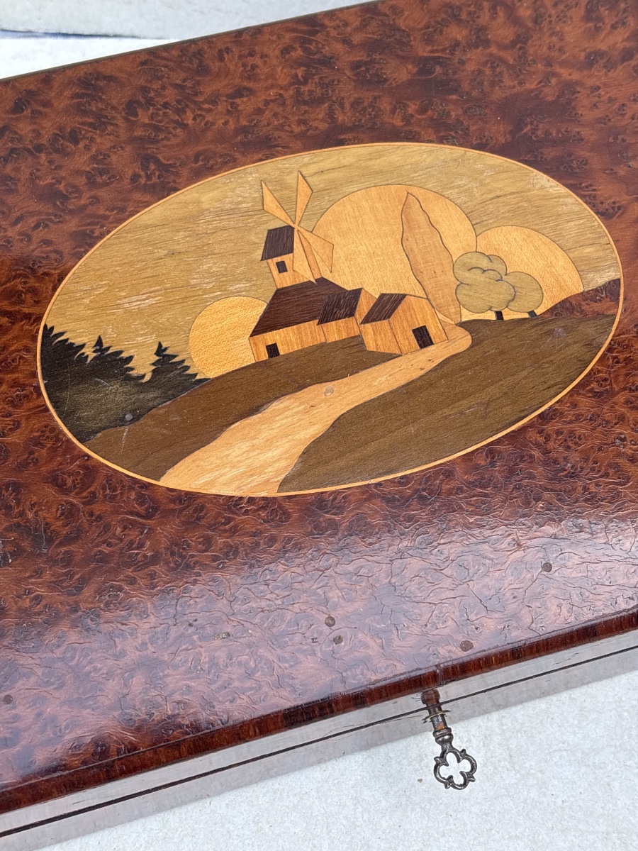 Coffret Loupe de Thuyas du 19 eme et marqueterie. -photo-8