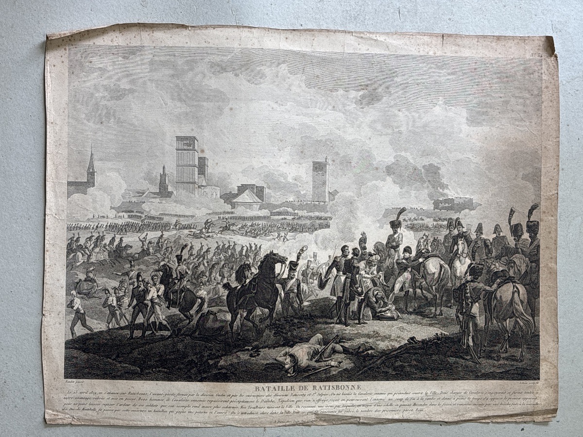 Napoleon: Battle Of Regensburg, 1809—empire-era Engraving-photo-2