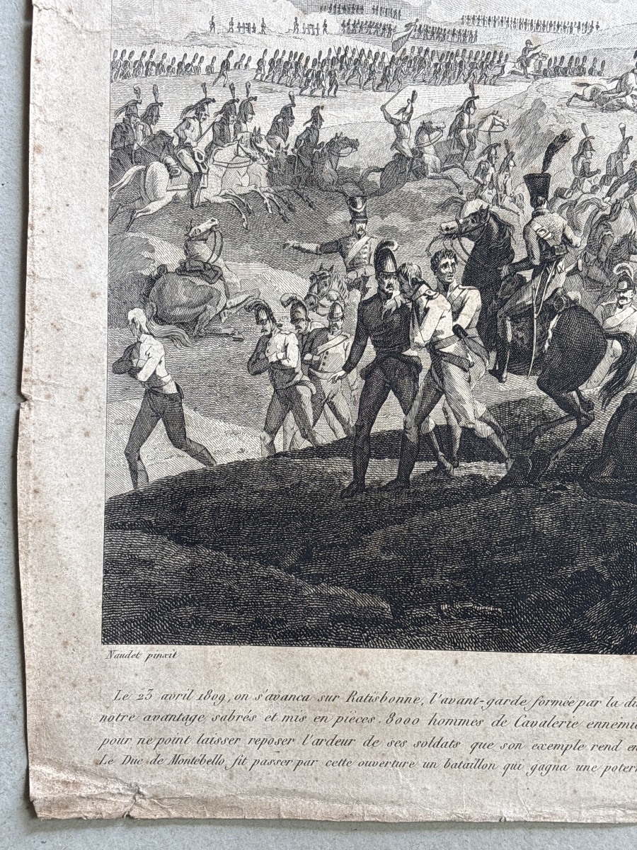 Napoleon: Battle Of Regensburg, 1809—empire-era Engraving-photo-3