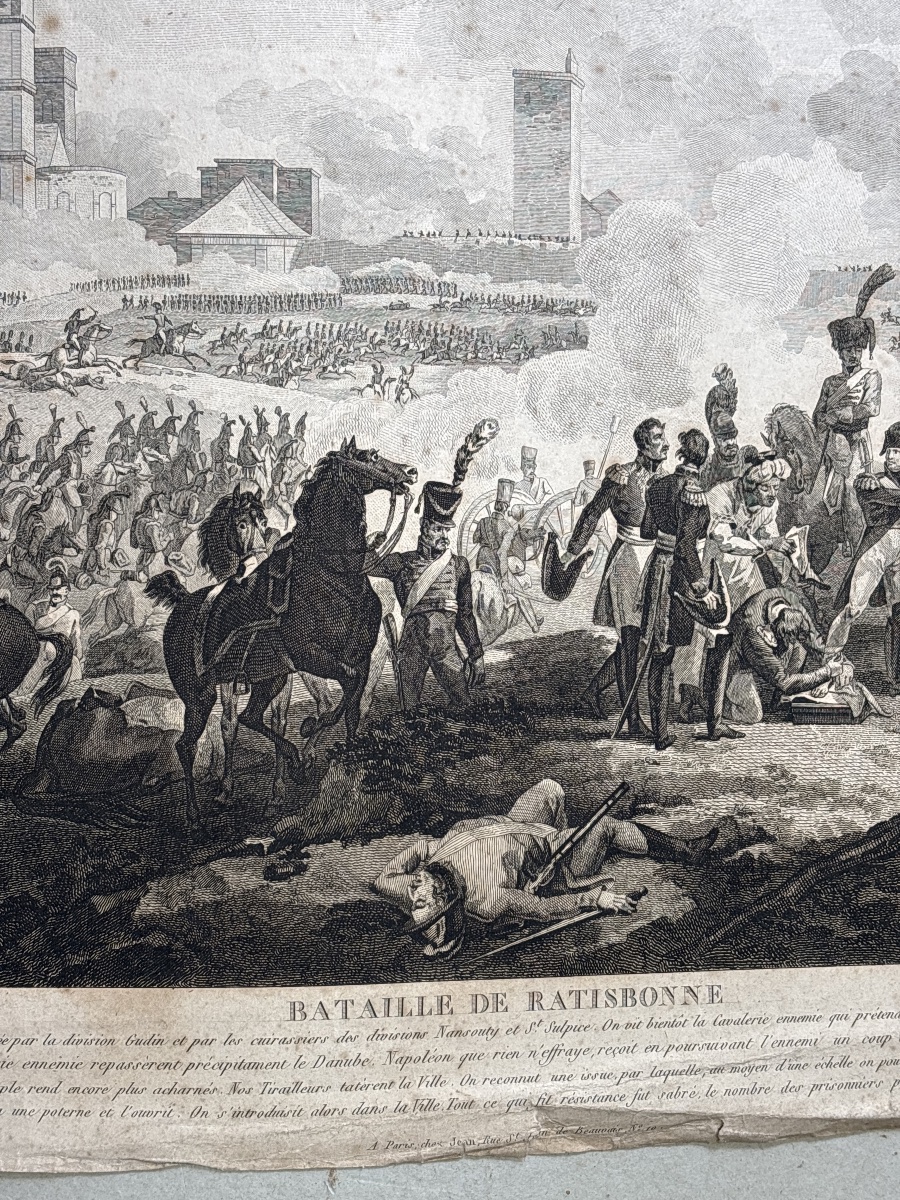 Napoleon: Battle Of Regensburg, 1809—empire-era Engraving-photo-4