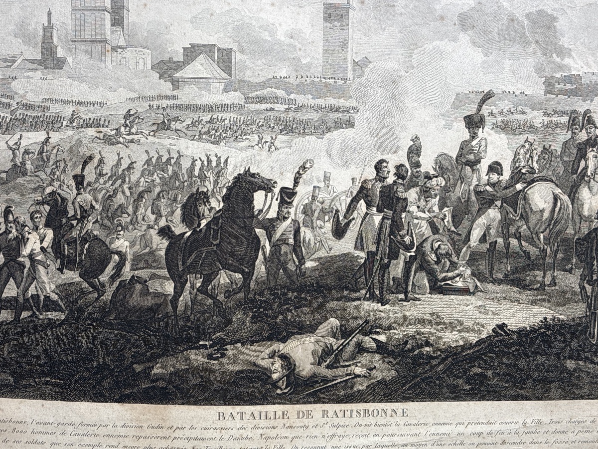 Napoleon: Battle Of Regensburg, 1809—empire-era Engraving
