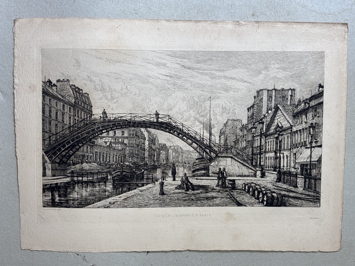 L. Gautier (1850-1925) Quai de Jemmapes pour la revue : L Art. Canal saint Mart 