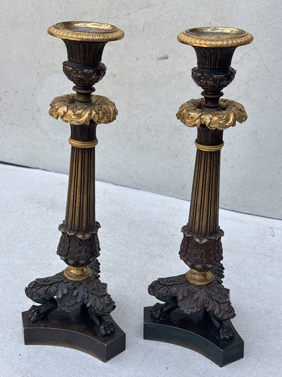 Pair Of Empire-style Candlesticks, Circa 1830. Converted Into Lamps-photo-2