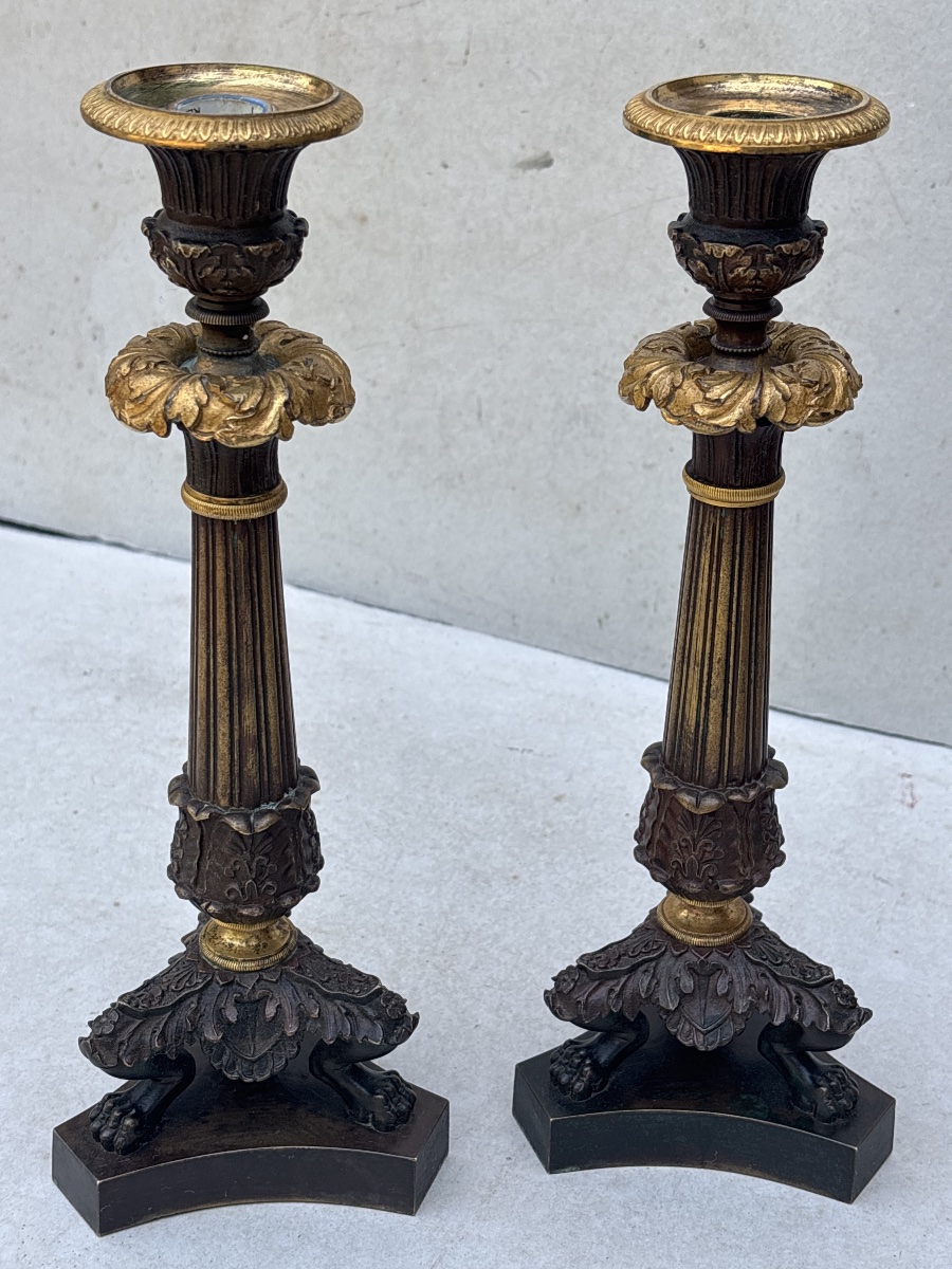 Pair Of Empire-style Candlesticks, Circa 1830. Converted Into Lamps-photo-3