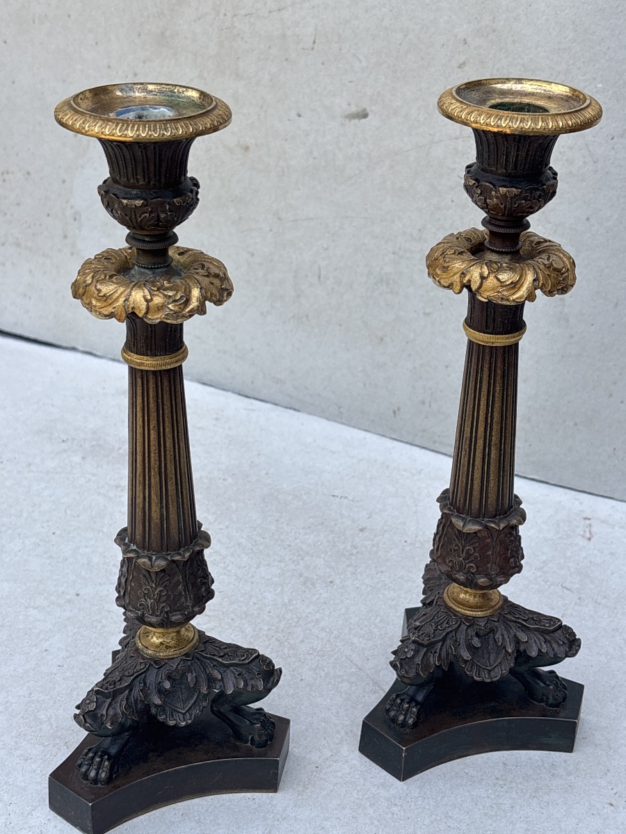 Pair Of Empire-style Candlesticks, Circa 1830. Converted Into Lamps-photo-4