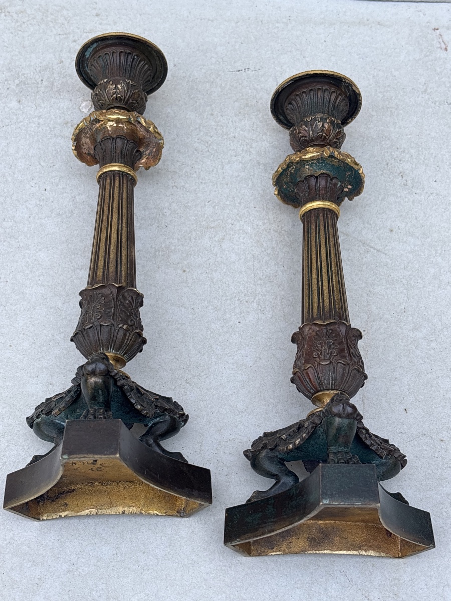 Pair Of Empire-style Candlesticks, Circa 1830. Converted Into Lamps-photo-2