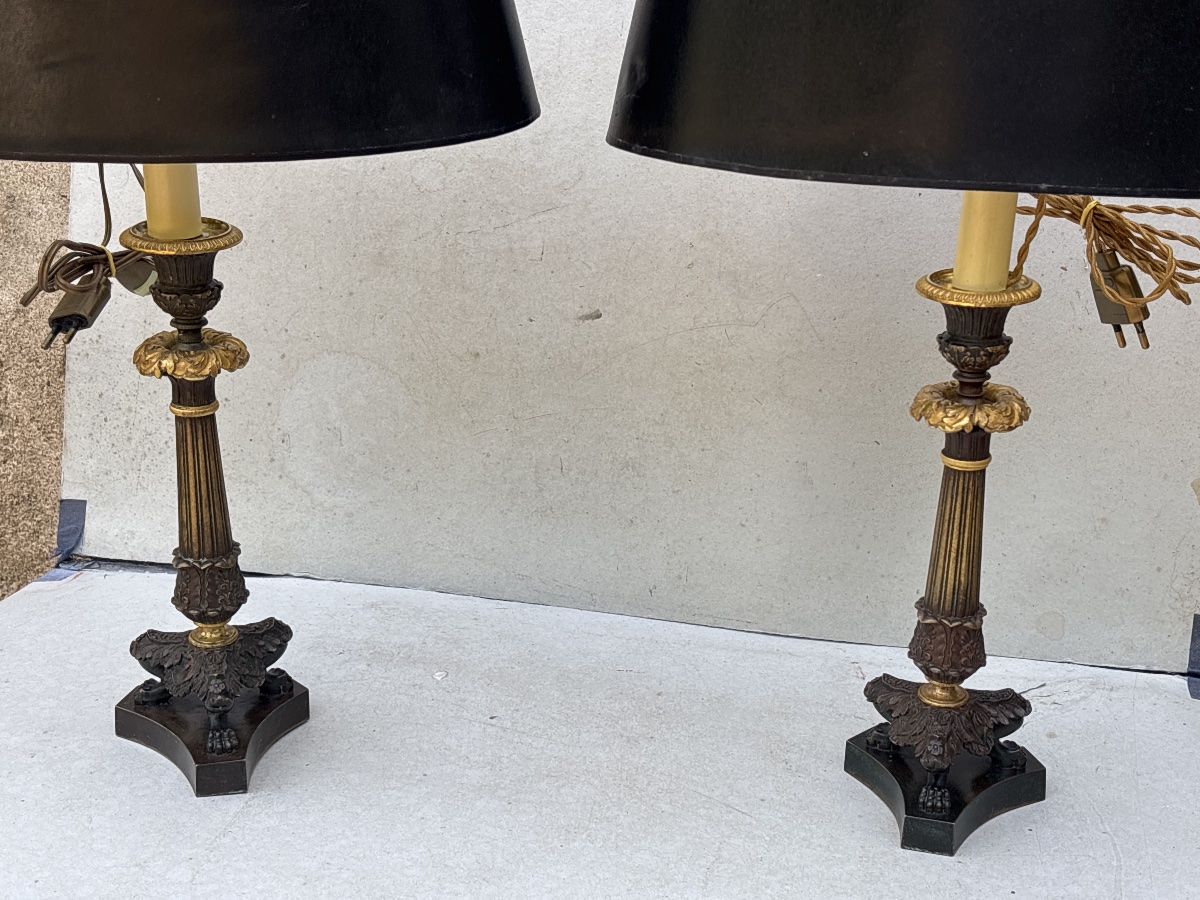 Pair Of Empire-style Candlesticks, Circa 1830. Converted Into Lamps-photo-5