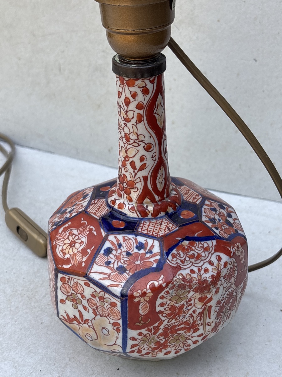 Bouteille à Saké Porcelaine Imari Époque Meiji montée en lampe -photo-3