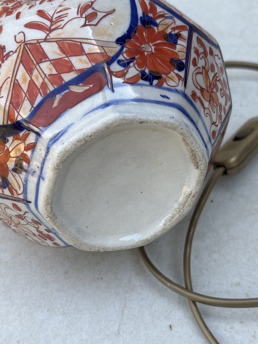 Bouteille à Saké Porcelaine Imari Époque Meiji montée en lampe -photo-1