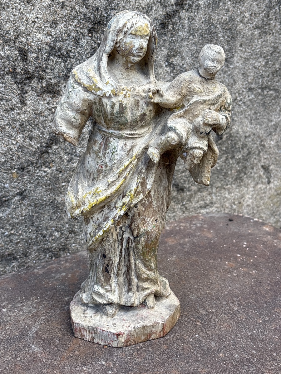 Virgin And Child, Carved And Painted In Oak -photo-2