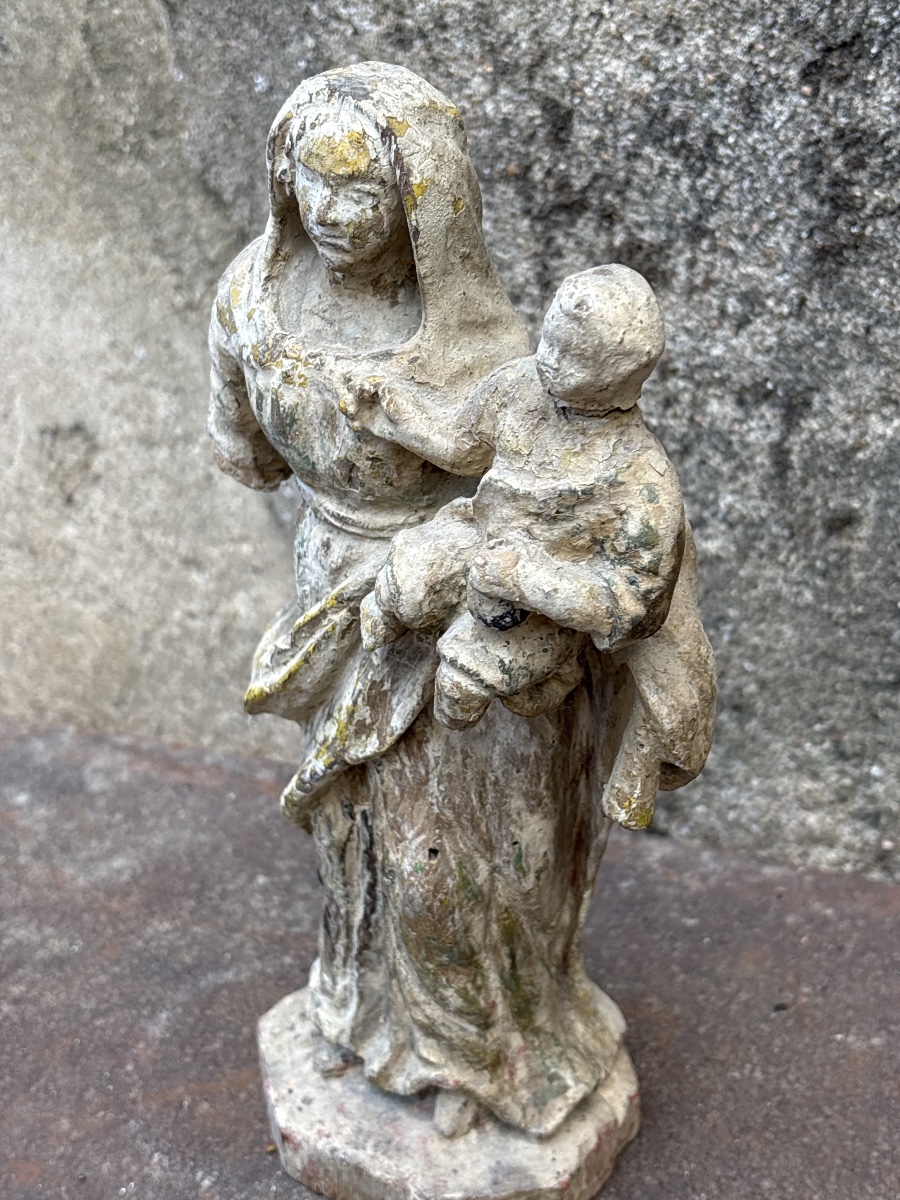 Virgin And Child, Carved And Painted In Oak -photo-3