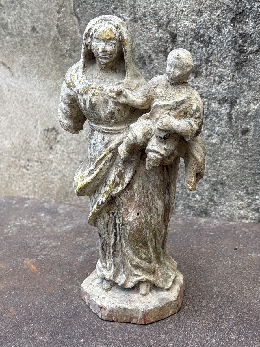 Virgin And Child, Carved And Painted In Oak -photo-3