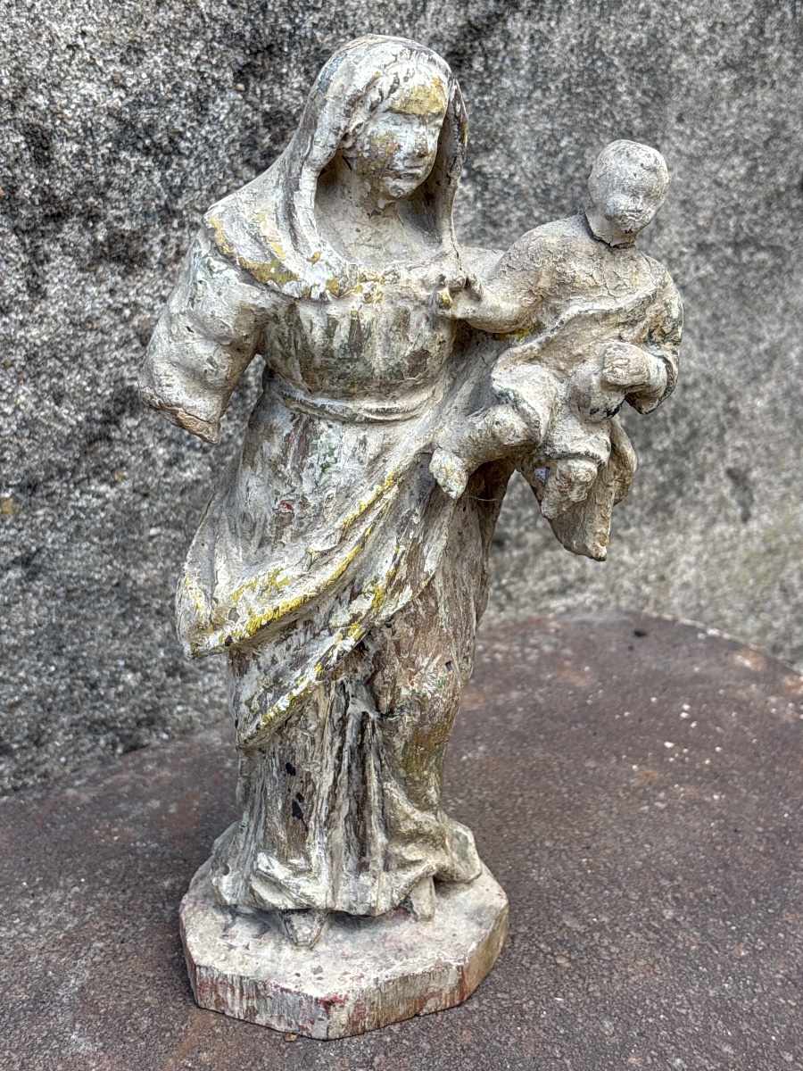 Virgin And Child, Carved And Painted In Oak 