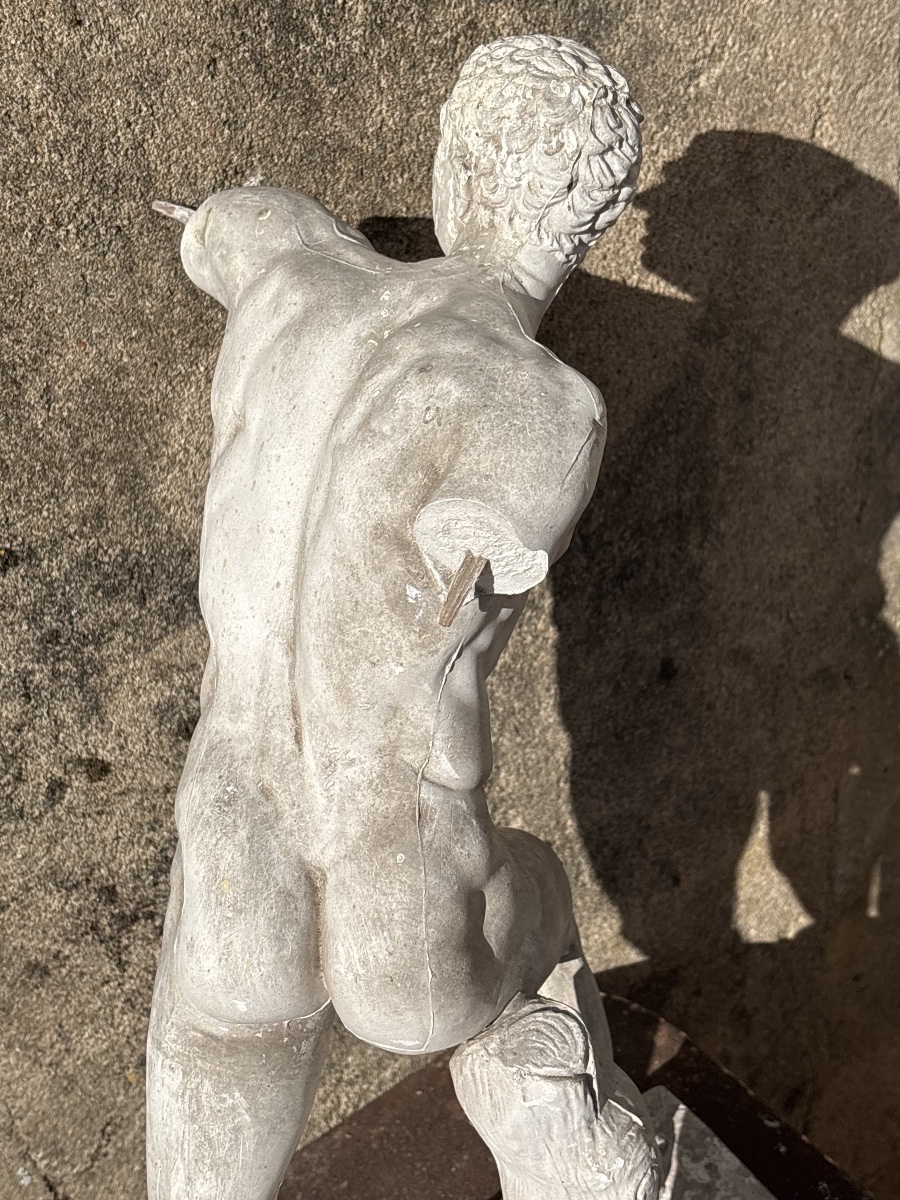 Plaster Studio Model Of The Borghese Gladiator, Circa 1930, Found In An Attic -photo-5