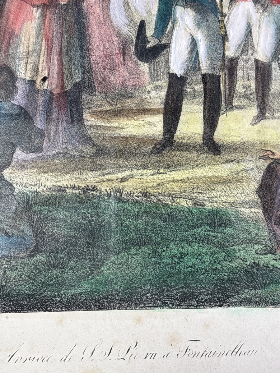 Charles Motte (1784-1836) Lithographie Napoléon Fontainebleau  Pape Pie VII-photo-4