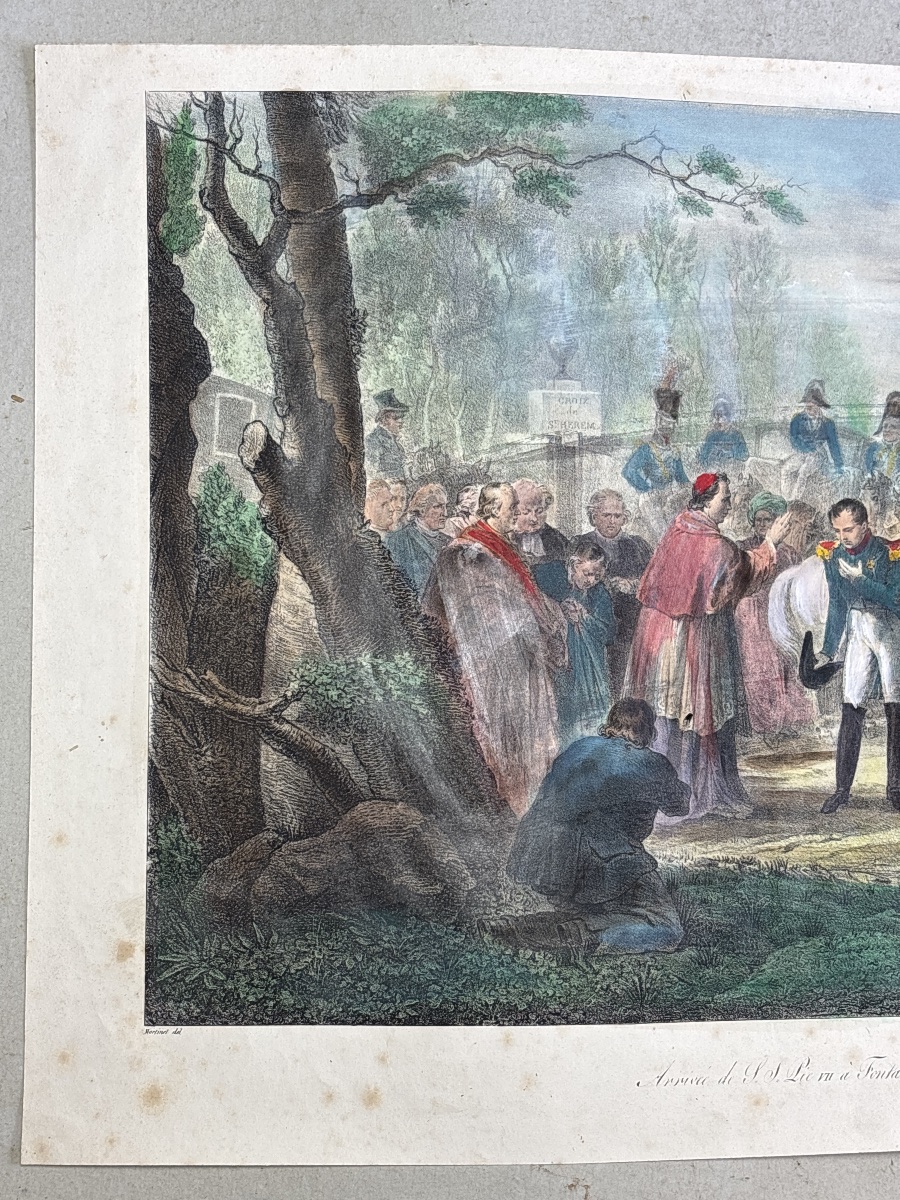 Charles Motte (1784-1836) Lithographie Napoléon Fontainebleau  Pape Pie VII-photo-3