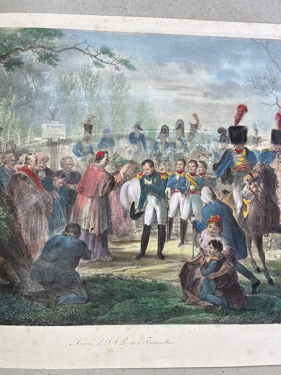 Charles Motte (1784-1836) Lithographie Napoléon Fontainebleau  Pape Pie VII-photo-4
