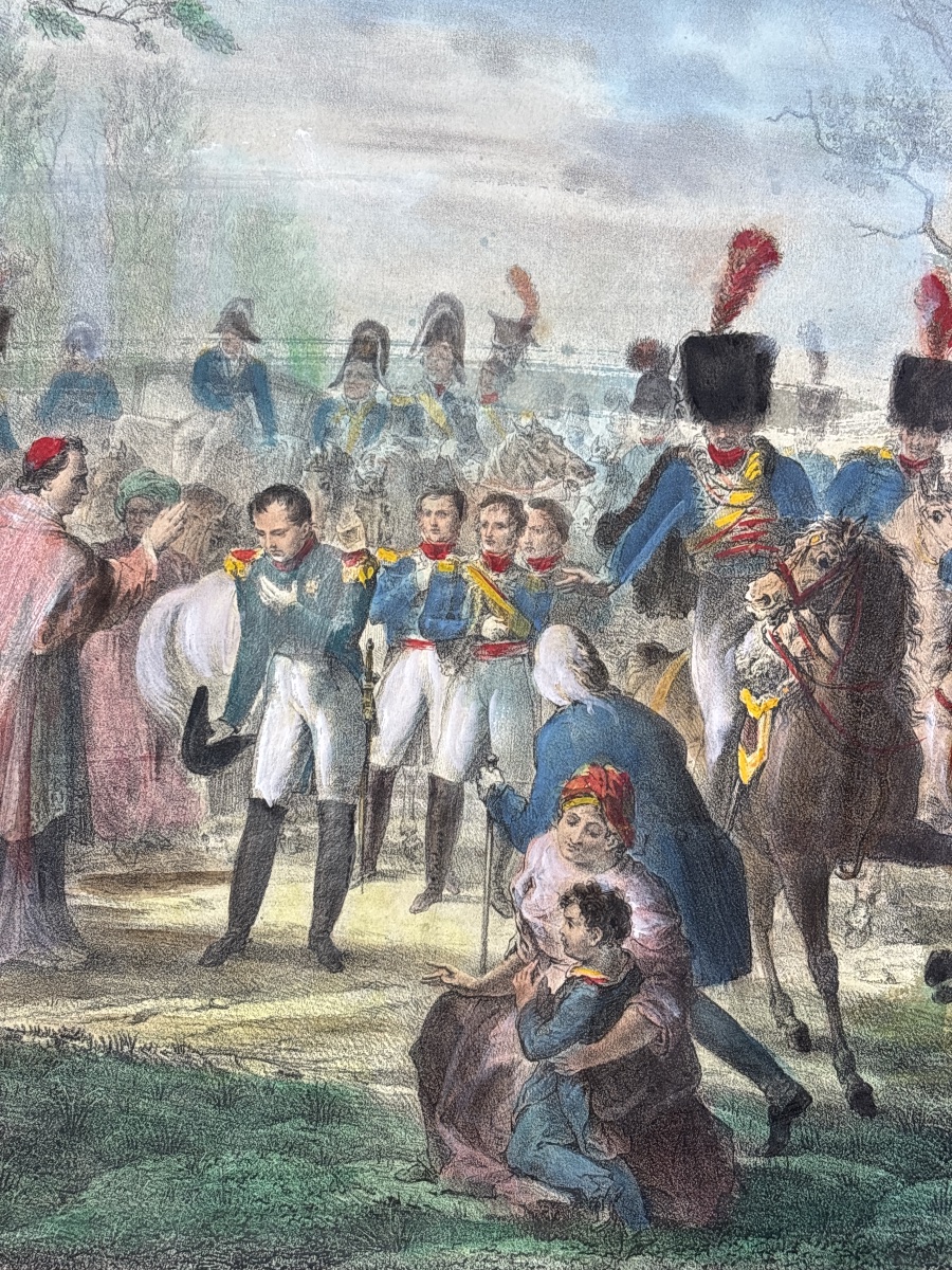 Charles Motte (1784-1836) Lithographie Napoléon Fontainebleau  Pape Pie VII-photo-6