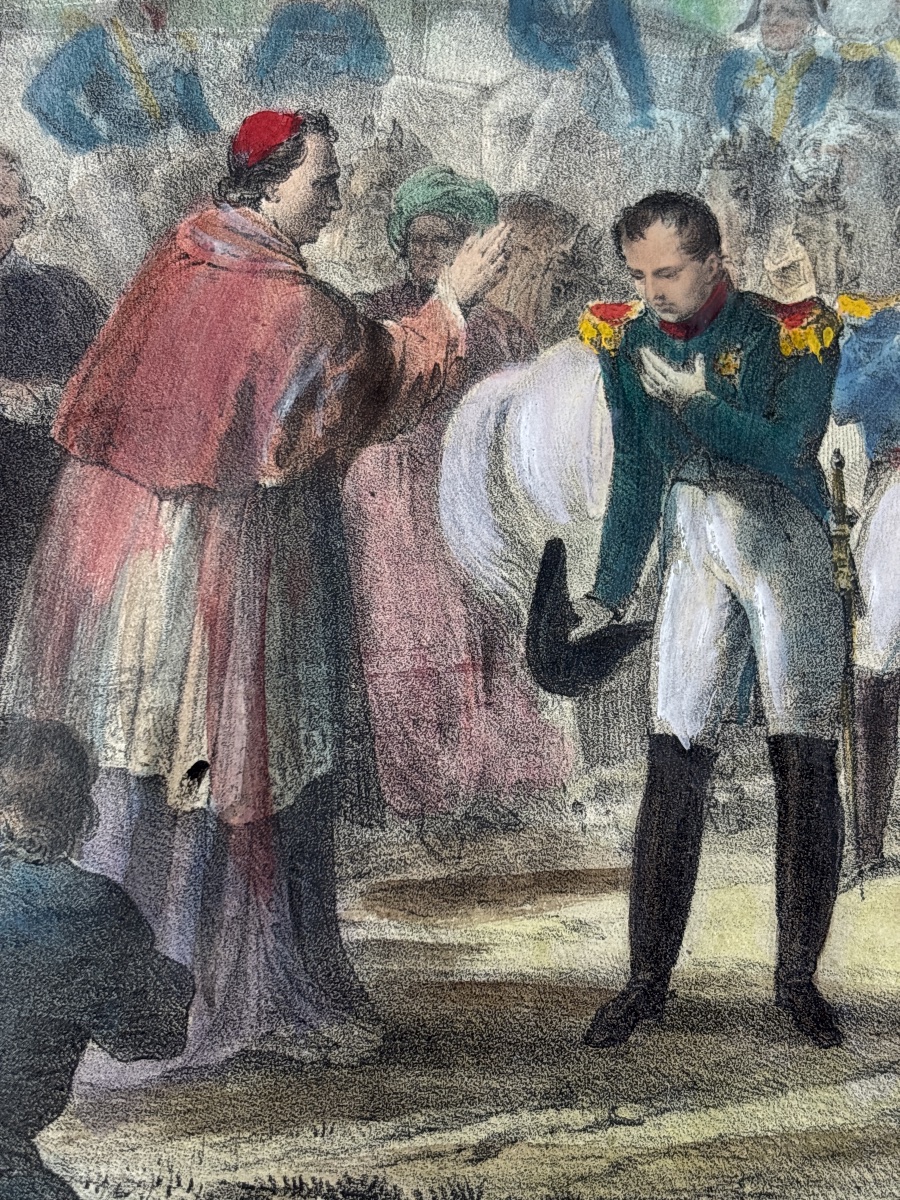 Charles Motte (1784-1836) Lithographie Napoléon Fontainebleau  Pape Pie VII