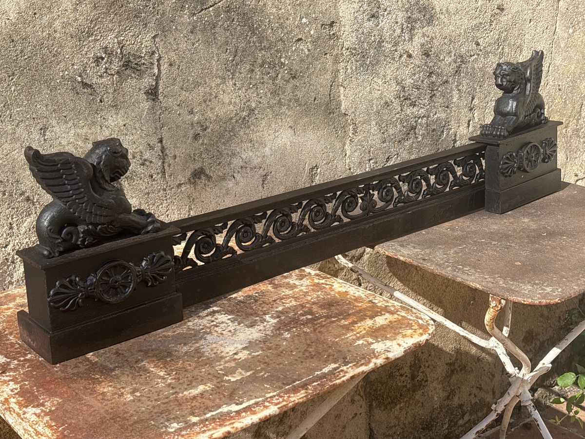 Fireplace Mantel, Cast-iron Androglyph From The Empire Period, 105 To 125 Cm.-photo-2