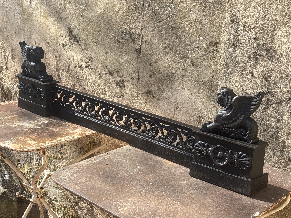 Fireplace Mantel, Cast-iron Androglyph From The Empire Period, 105 To 125 Cm.