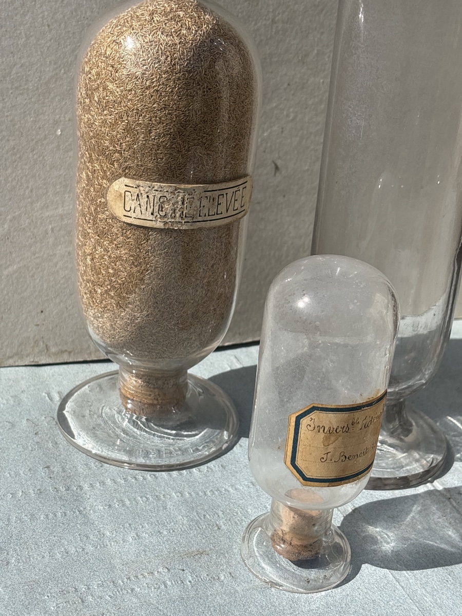 Five 19th-century Upside-down Apothecary Glass Jars -photo-2