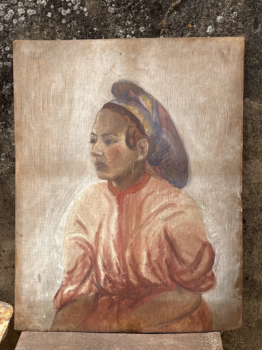 Large Portrait Of An Oriental Woman On Panel, Circa 1950 -photo-2