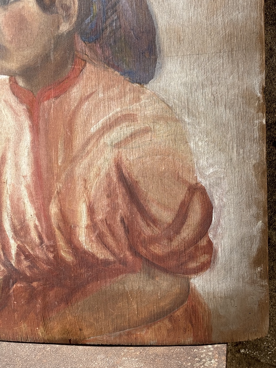 Large Portrait Of An Oriental Woman On Panel, Circa 1950 -photo-1