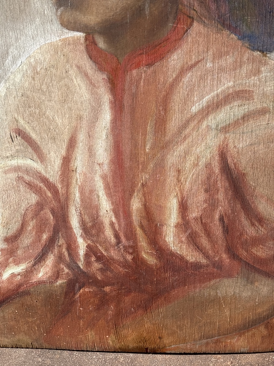 Large Portrait Of An Oriental Woman On Panel, Circa 1950 -photo-3