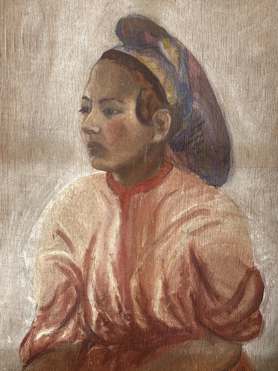 Large Portrait Of An Oriental Woman On Panel, Circa 1950 