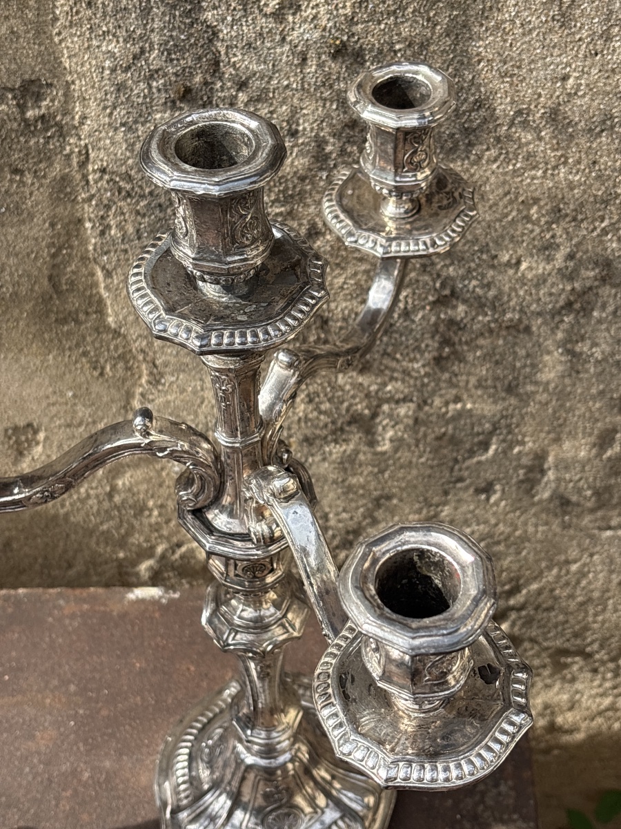 Grande Paire Candélabres Chandeliers Metal Argenté -photo-1