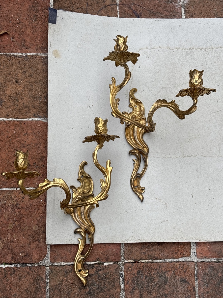 Paire Appliques Bronze Doré 18 eme (ht 41 cm)-photo-2