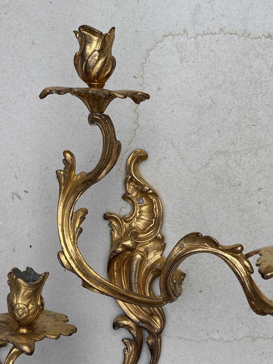 Paire Appliques Bronze Doré 18 eme (ht 41 cm)-photo-4