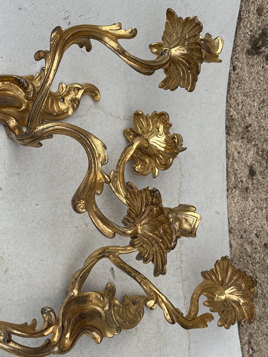 Paire Appliques Bronze Doré 18 eme (ht 41 cm)-photo-2