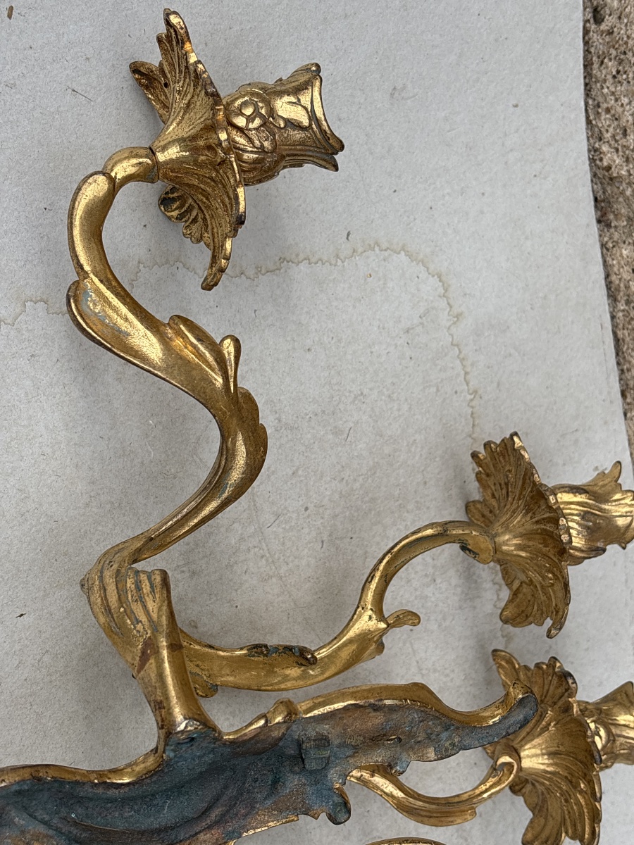Paire Appliques Bronze Doré 18 eme (ht 41 cm)-photo-7