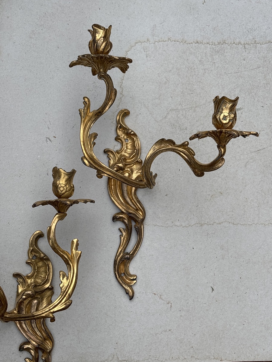 Paire Appliques Bronze Doré 18 eme (ht 41 cm)