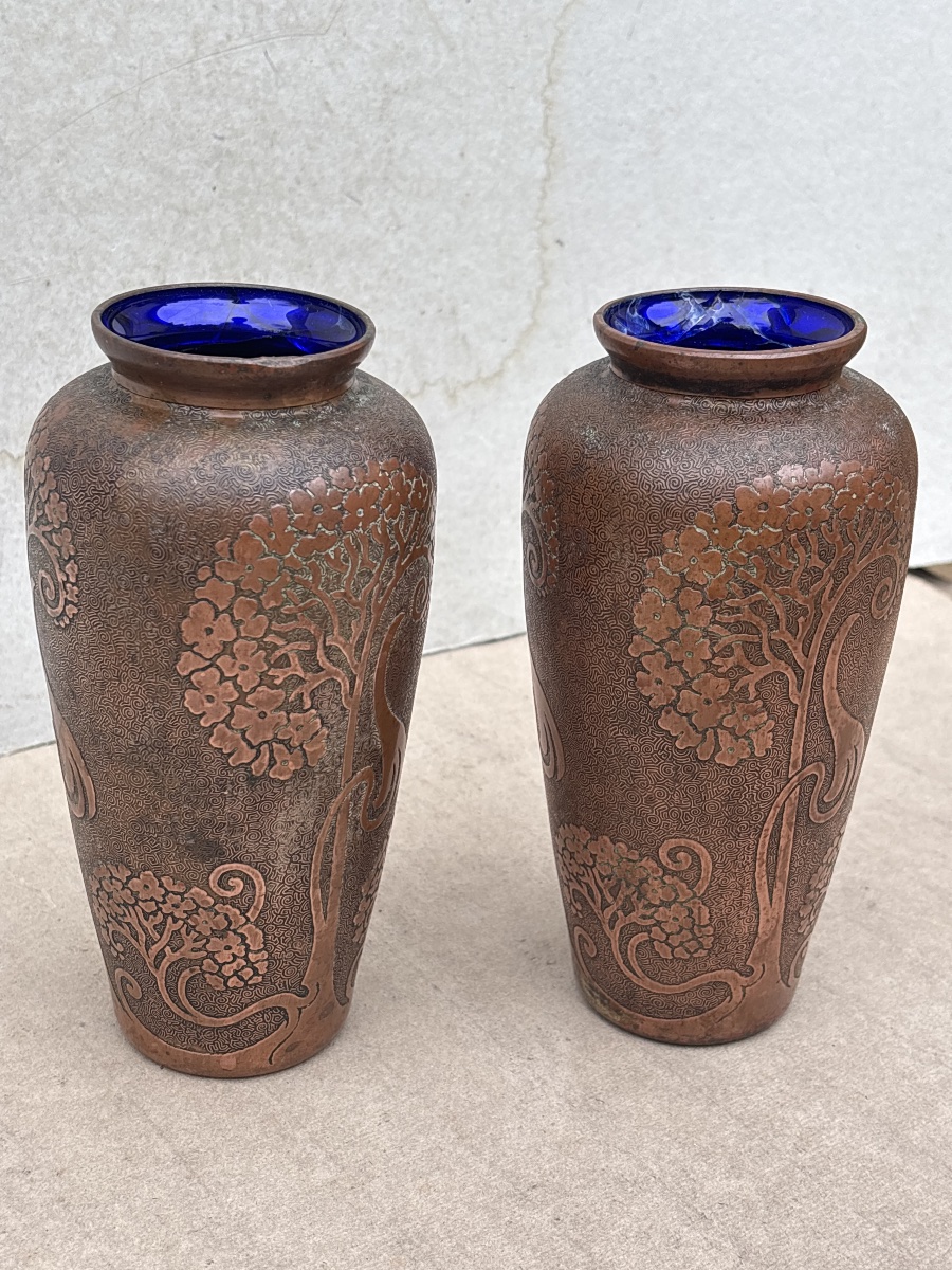 Léon Ledru (1855-1926) Paire Vases Art Nouveau -photo-2
