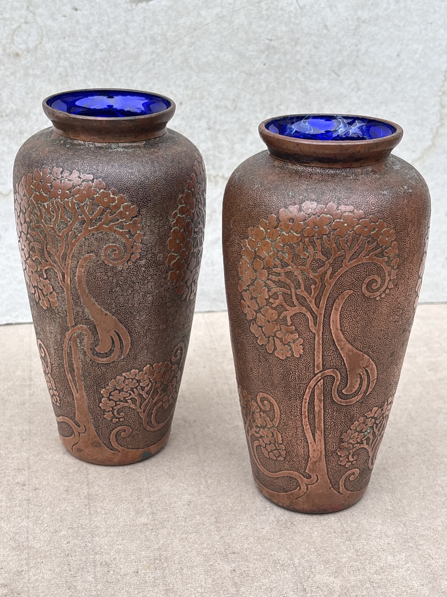 Léon Ledru (1855-1926) Paire Vases Art Nouveau -photo-1