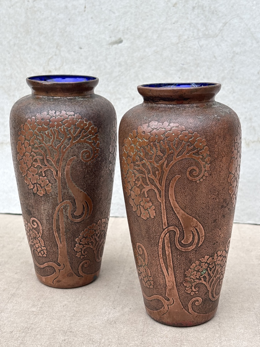 Léon Ledru (1855-1926) Paire Vases Art Nouveau 