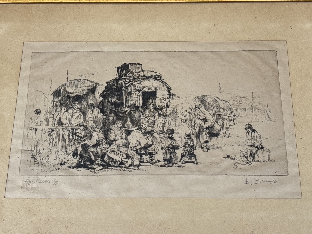The Flea Market—etching By Auguste Brouet (1872–1941)