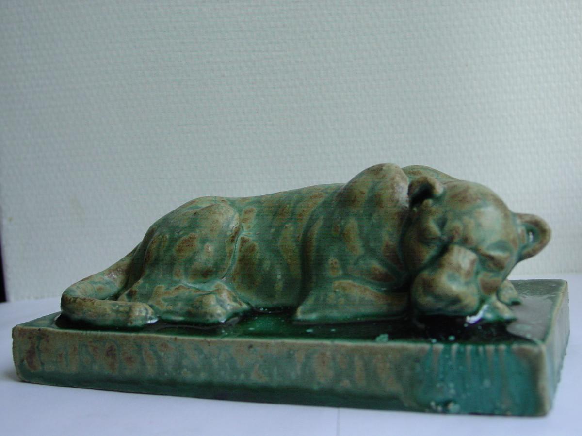 A. Bigot Panther Enamelled Stoneware