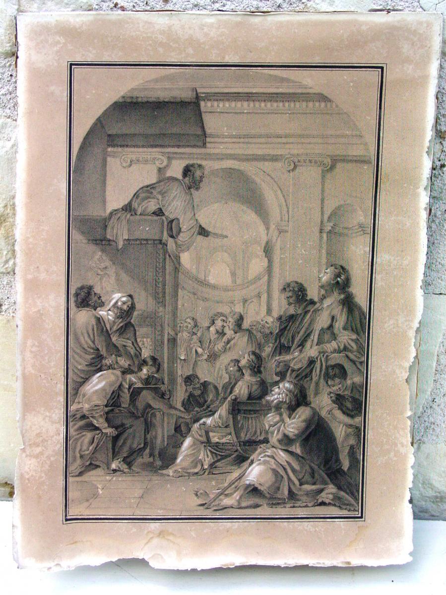 Saint Bruno assiste ....dessin 18ème siècle..... au sermon de R. Diocres Ustache Le Sueur
