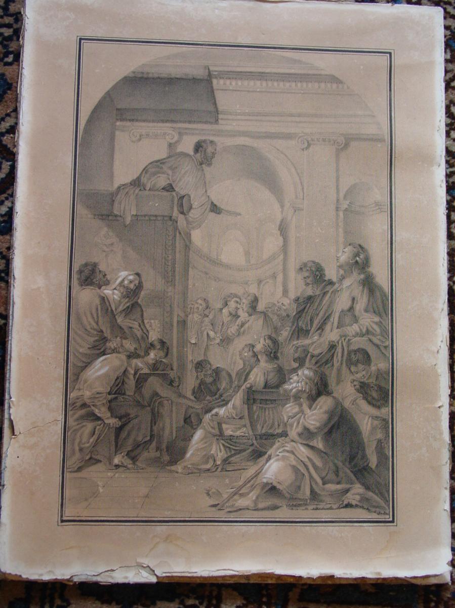 Saint Bruno assiste ....dessin 18ème siècle..... au sermon de R. Diocres Ustache Le Sueur-photo-2