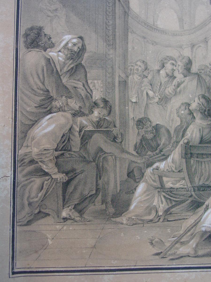 Saint Bruno assiste ....dessin 18ème siècle..... au sermon de R. Diocres Ustache Le Sueur-photo-3