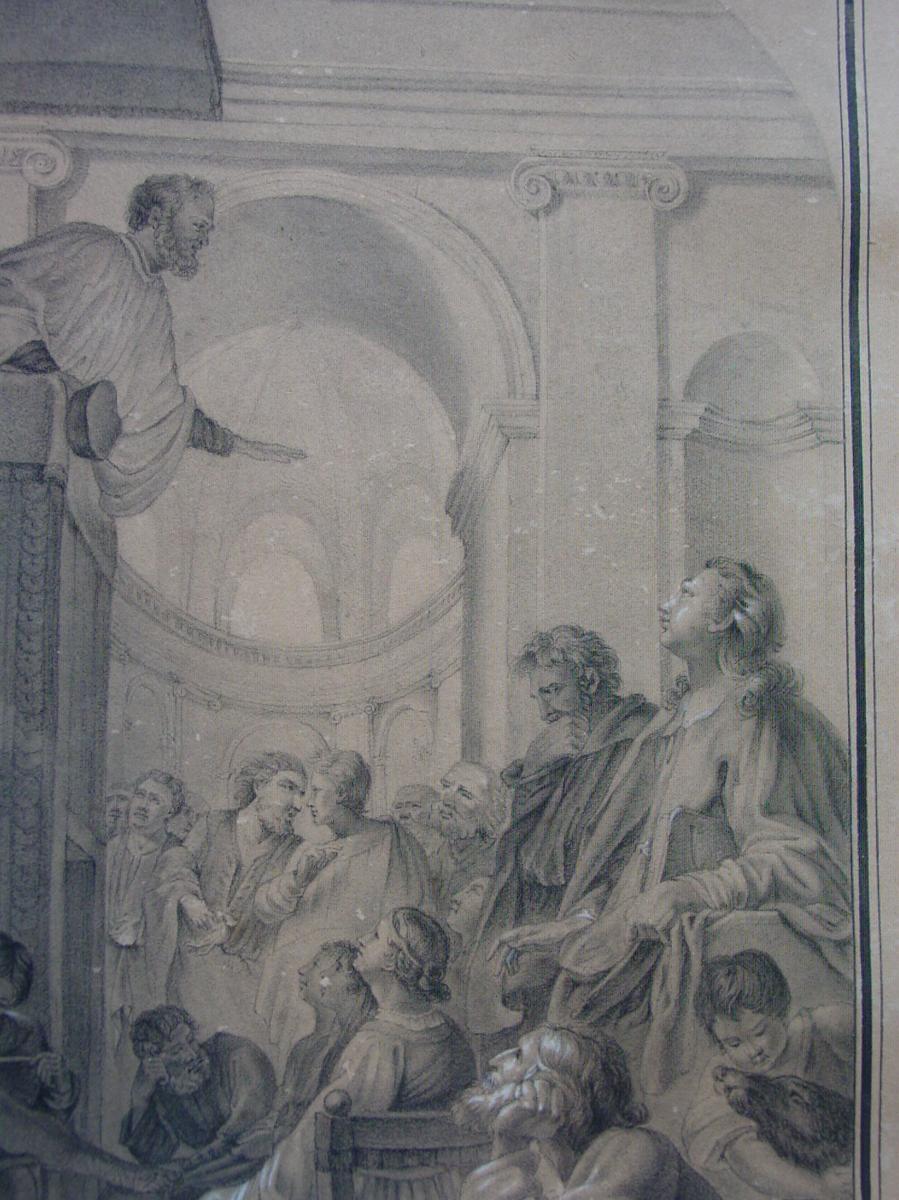 Saint Bruno assiste ....dessin 18ème siècle..... au sermon de R. Diocres Ustache Le Sueur-photo-4