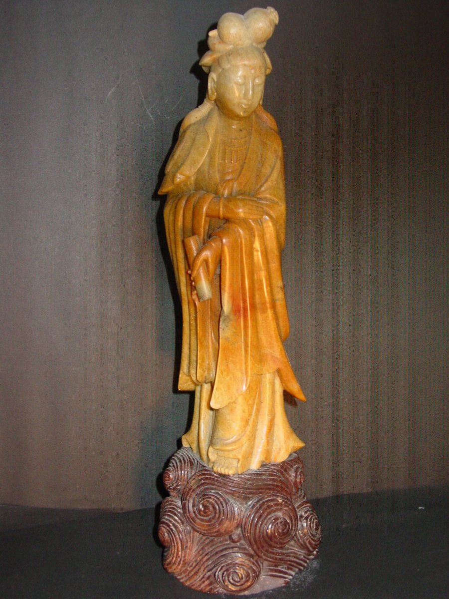 Chine  Grande  Kwan Yin En Pierre De Lard Guanyin