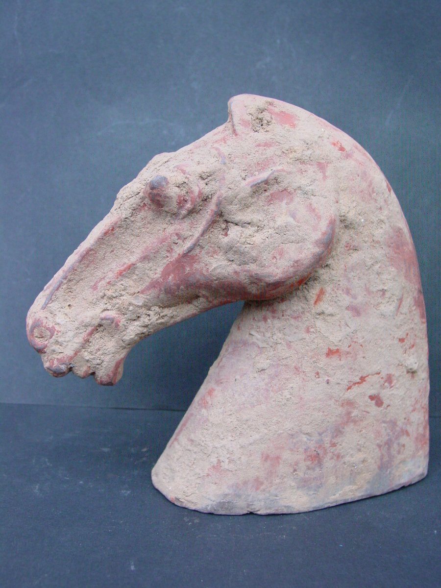 Chine Epoque Han (206-220 Ap Jc) Tête De Cheval En Terre-photo-2