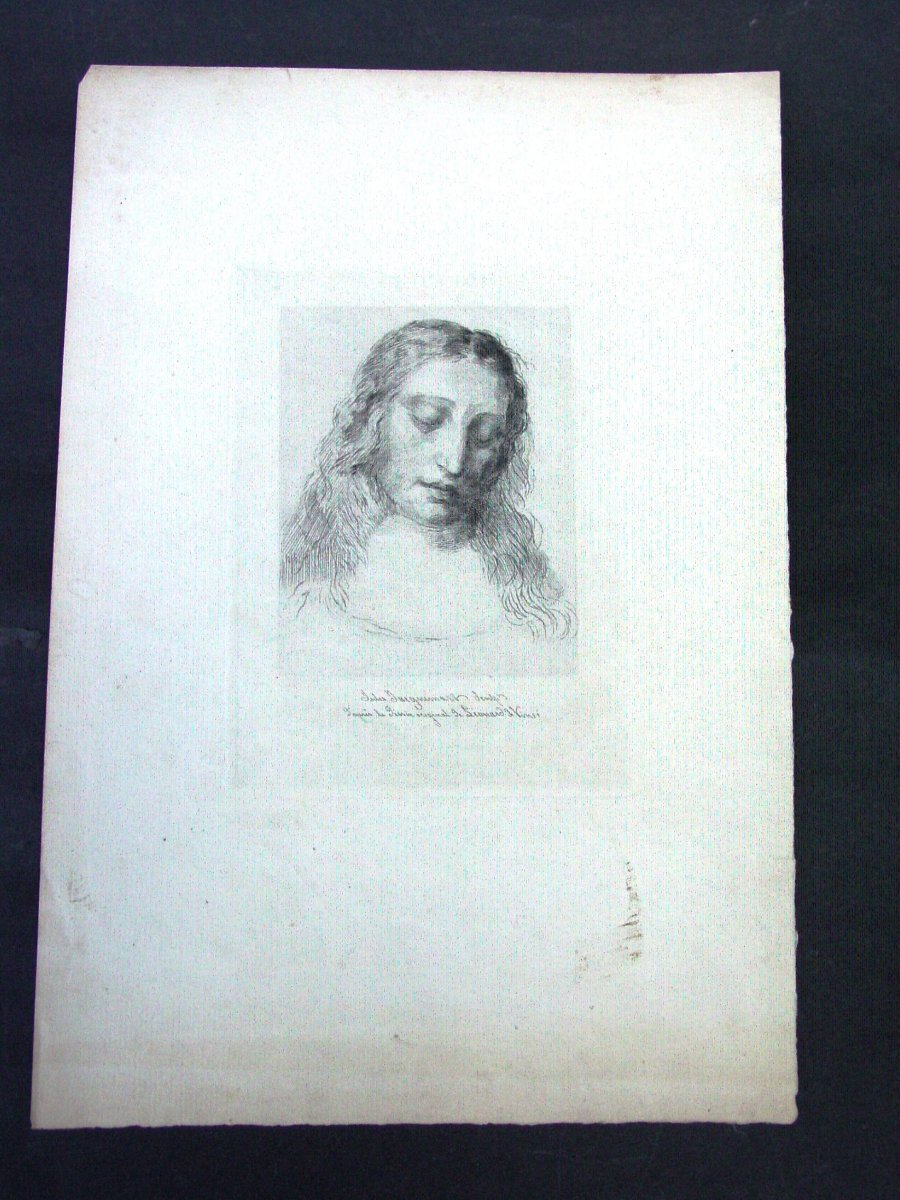 Jules Jacquemart Engraver (1837-1880) Etching The Face Of Christ After Leonardo Da Vinci-photo-2