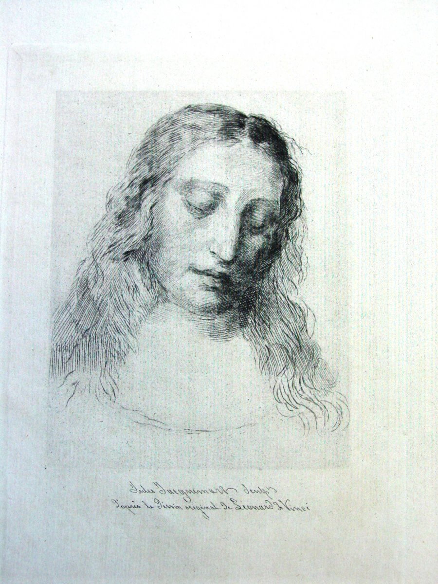 Jules Jacquemart Engraver (1837-1880) Etching The Face Of Christ After Leonardo Da Vinci-photo-3