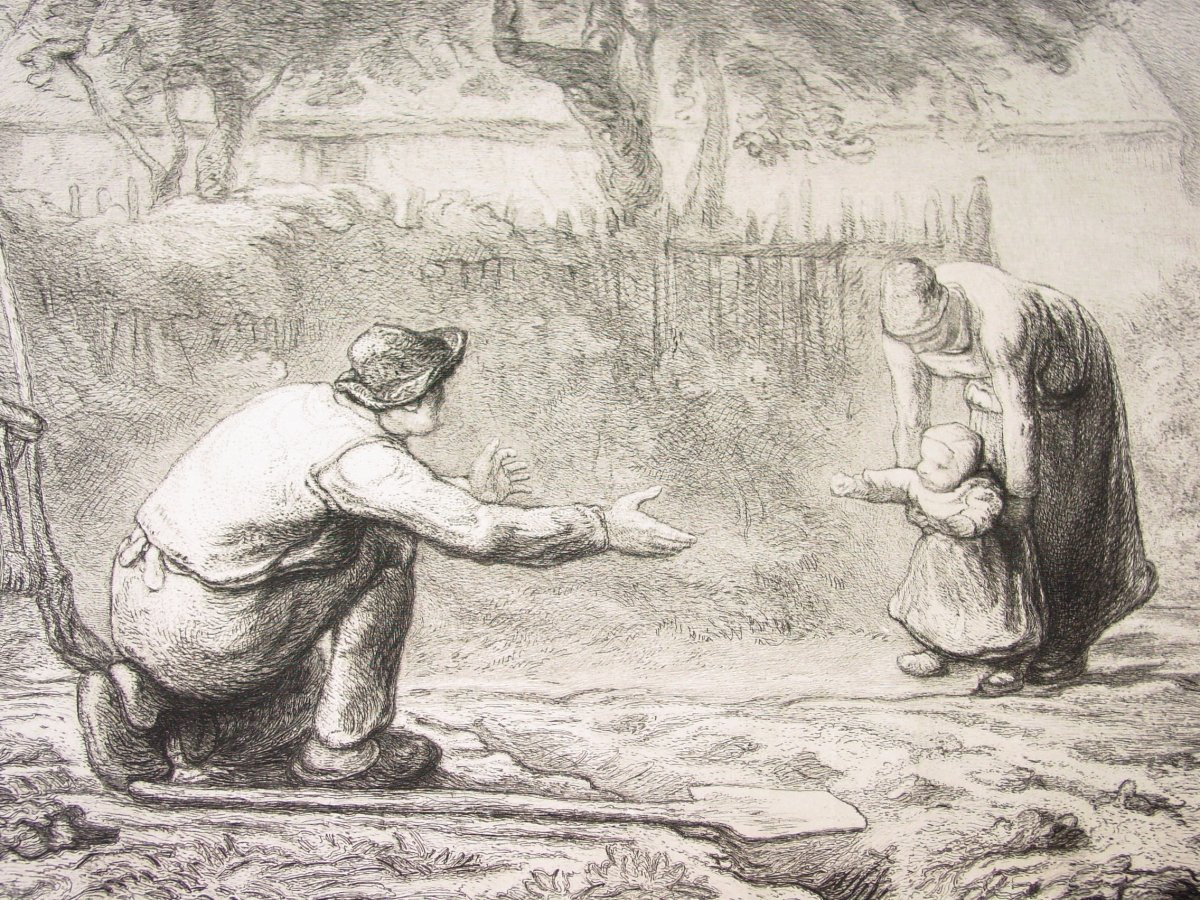 "Les Premiers Pas" J. F. Millet  Gravure sur cuivre d'aprés-photo-1